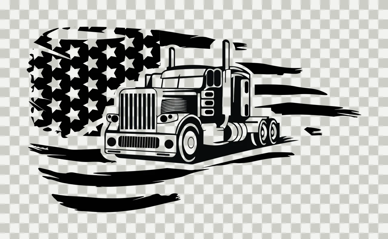 Semi Truck Flag And American Silhouette driving stars stripes transparency and detail preview thumbnail