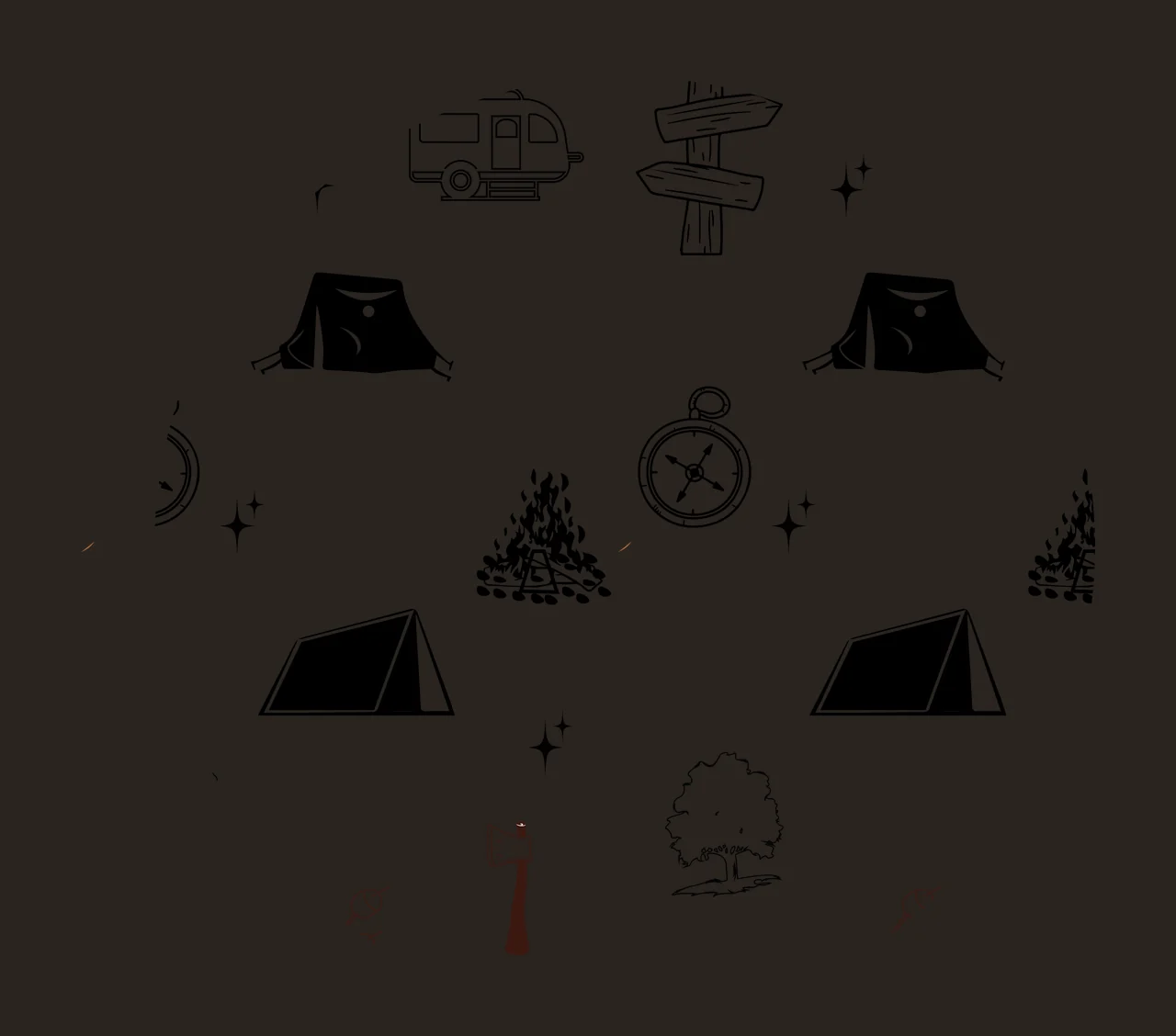 Keychain Camping Icons Pattern Circle Frame arranged tent camper contrast preview thumbnail