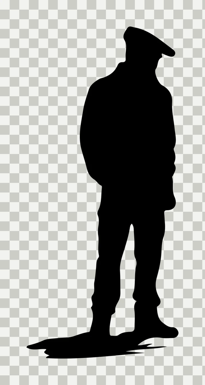 Full Length Silhouette Of A Standing Person Wearing cap coat transparency and detail preview thumbnail