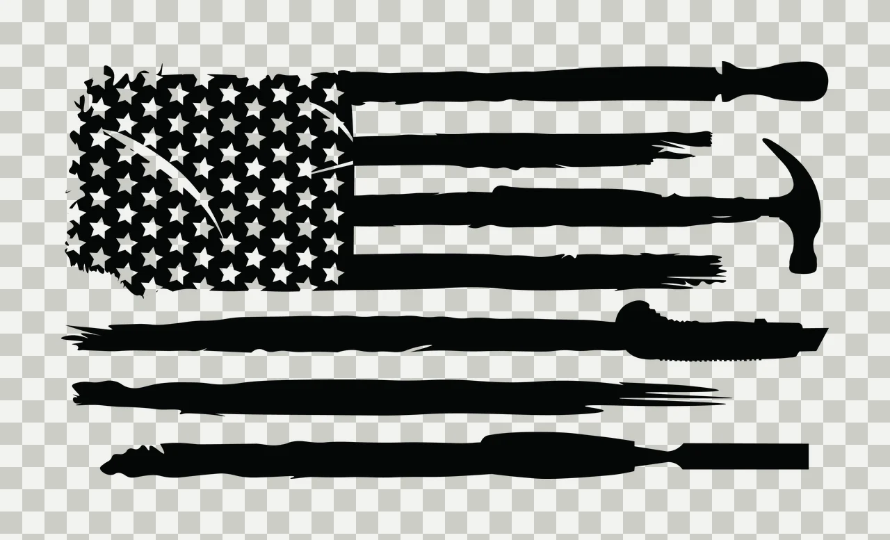 Flag Horizontal Pattern With Tools Including Hammer chisel transparency and detail preview thumbnail