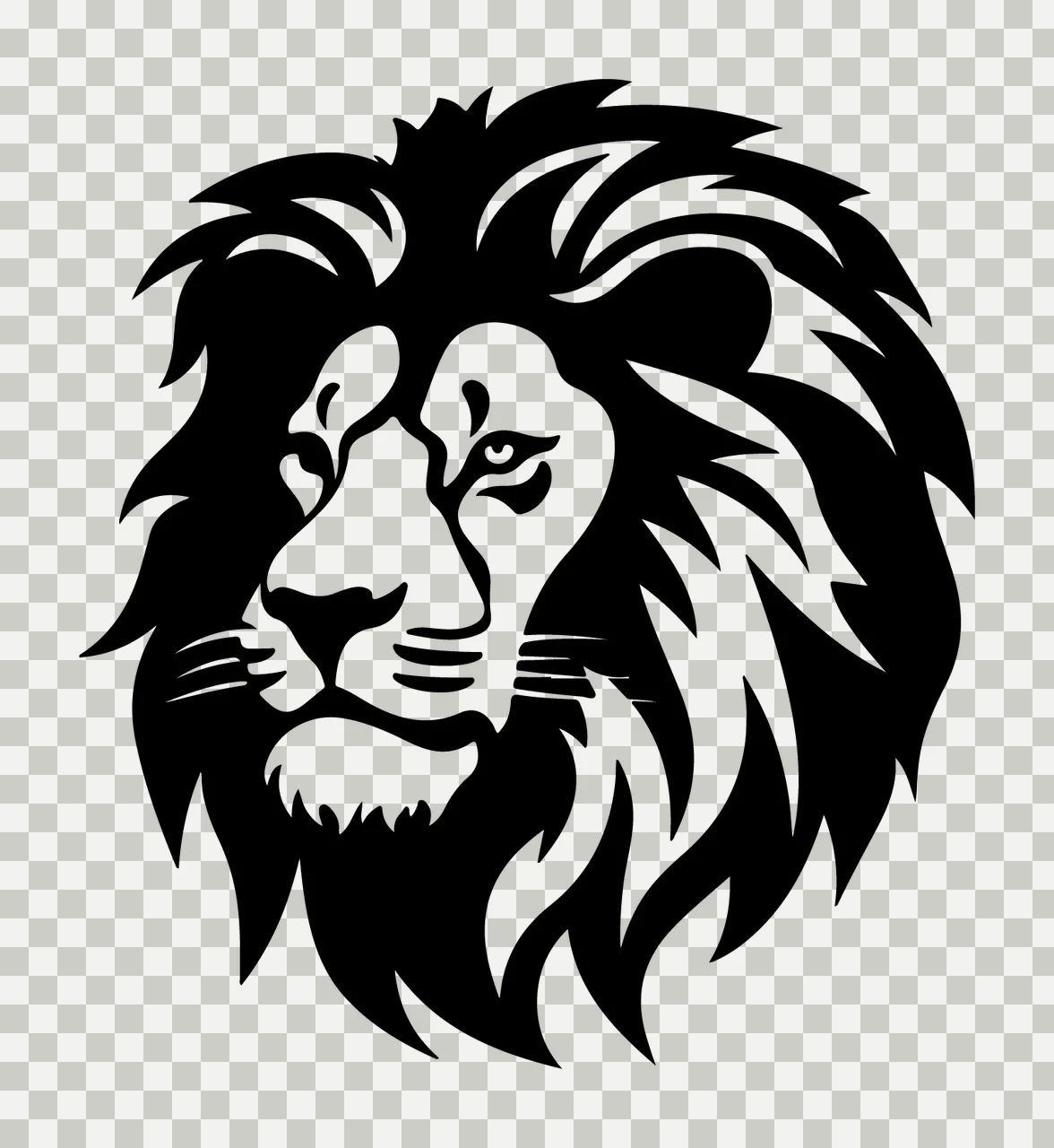 Lion Head Silhouette Graphic Profile mane eyes black white transparency and detail preview thumbnail