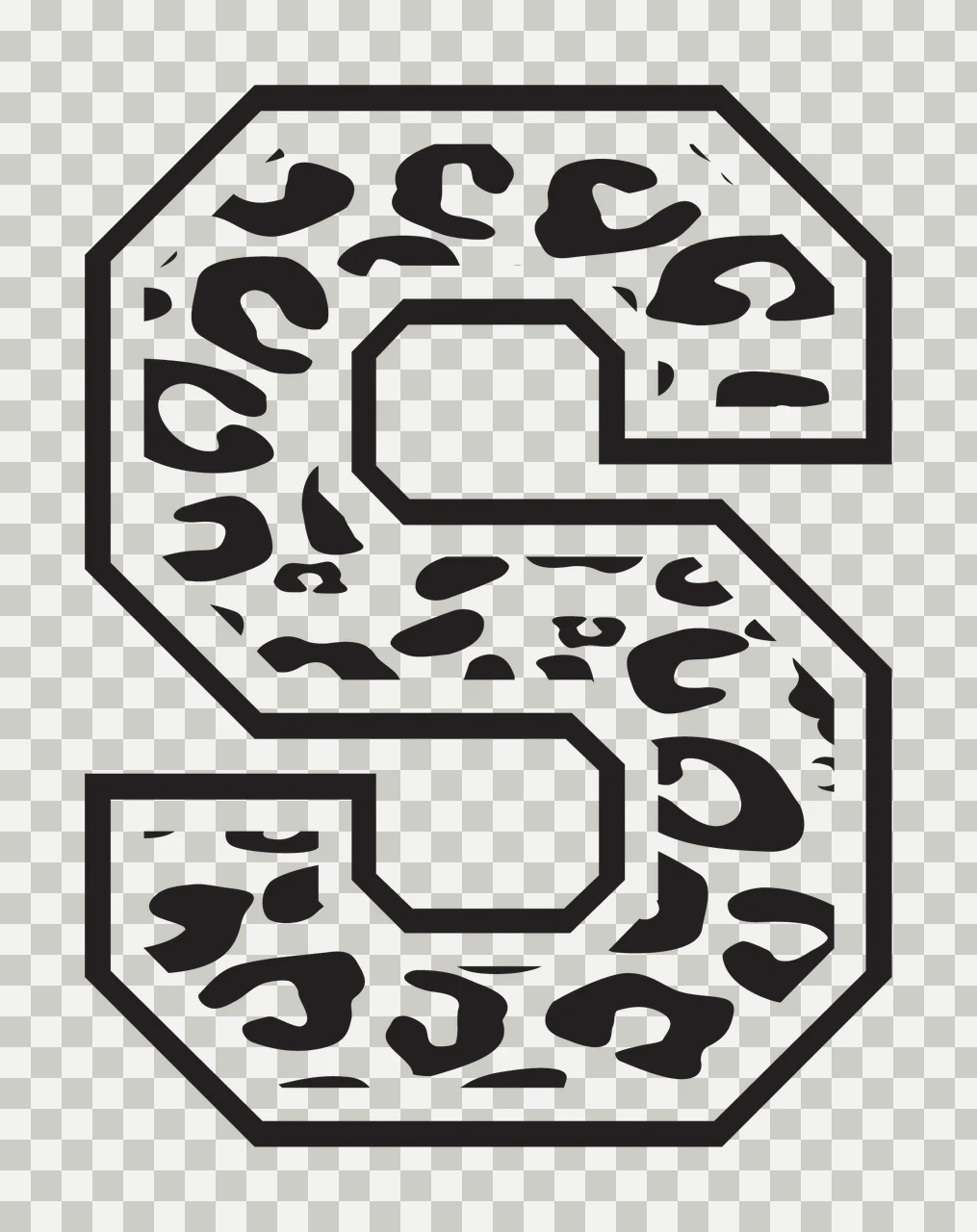 Black Varsity Half Font Leopard Character 09 print animal cheetah transparency and detail preview thumbnail