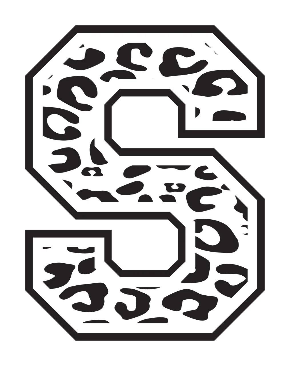 Black Varsity Half Font Leopard Character 09 print animal cheetah