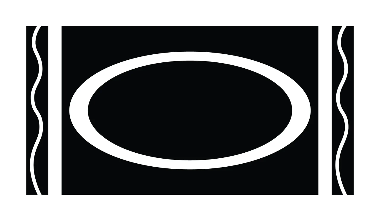 Black Rectangle Containing A White Oval Between Two Wavy lines