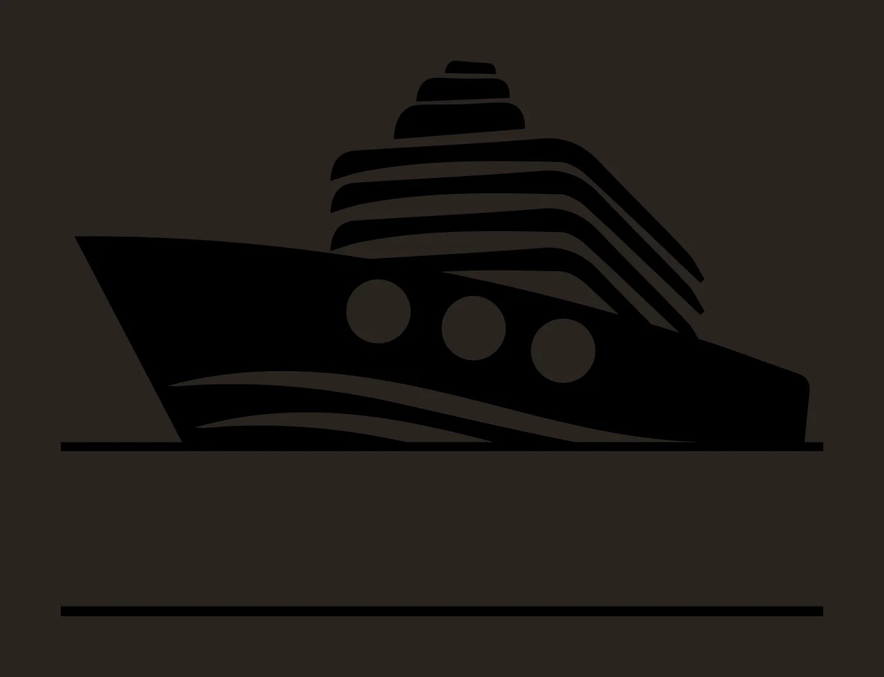 Silhouette Design of cruise ship with hull, portholes, decks and waves in black and white contrast preview thumbnail