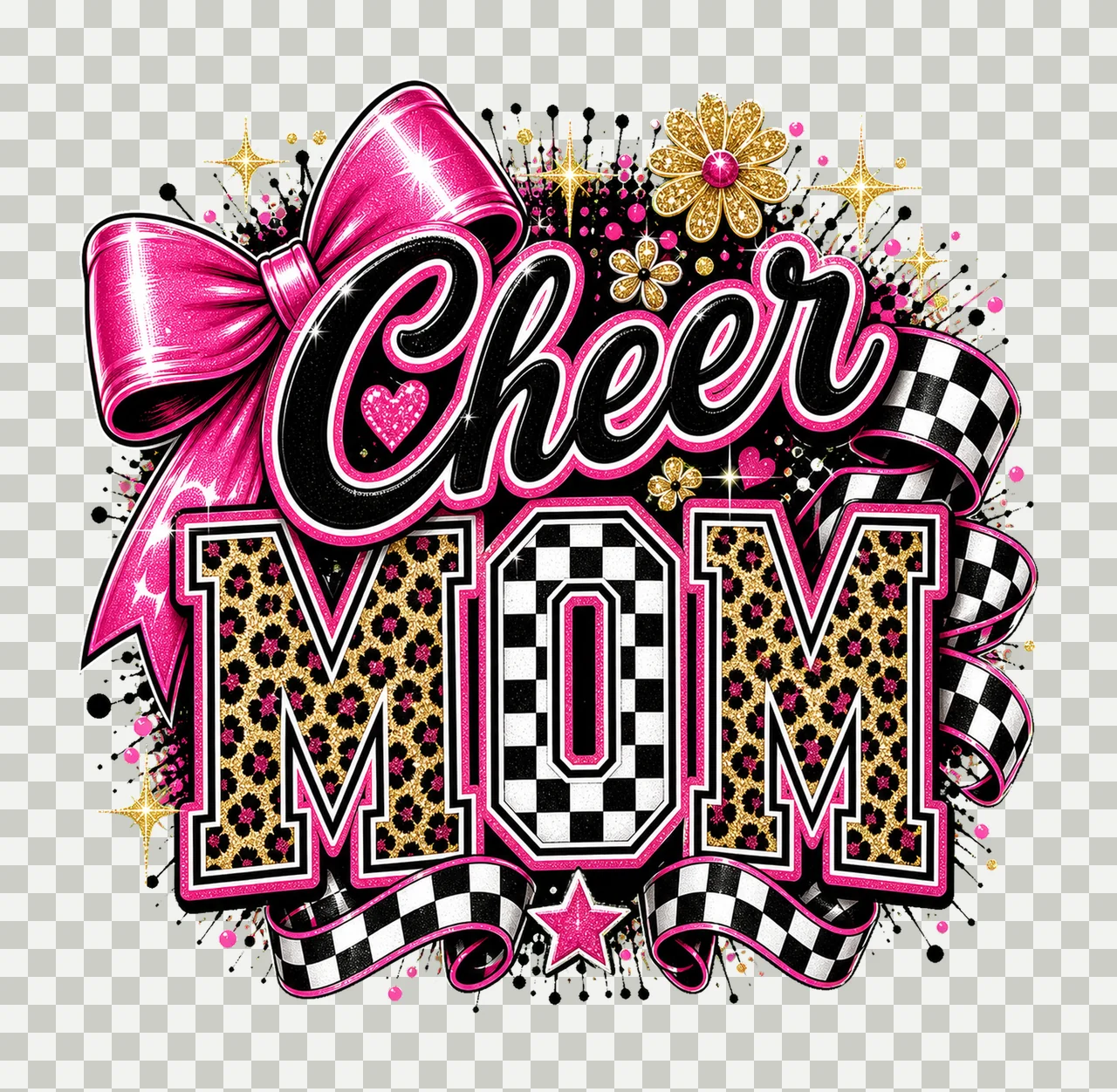 Checkered Coquette Cheer Mom Cheerleader Team Variation A transparency and detail preview thumbnail