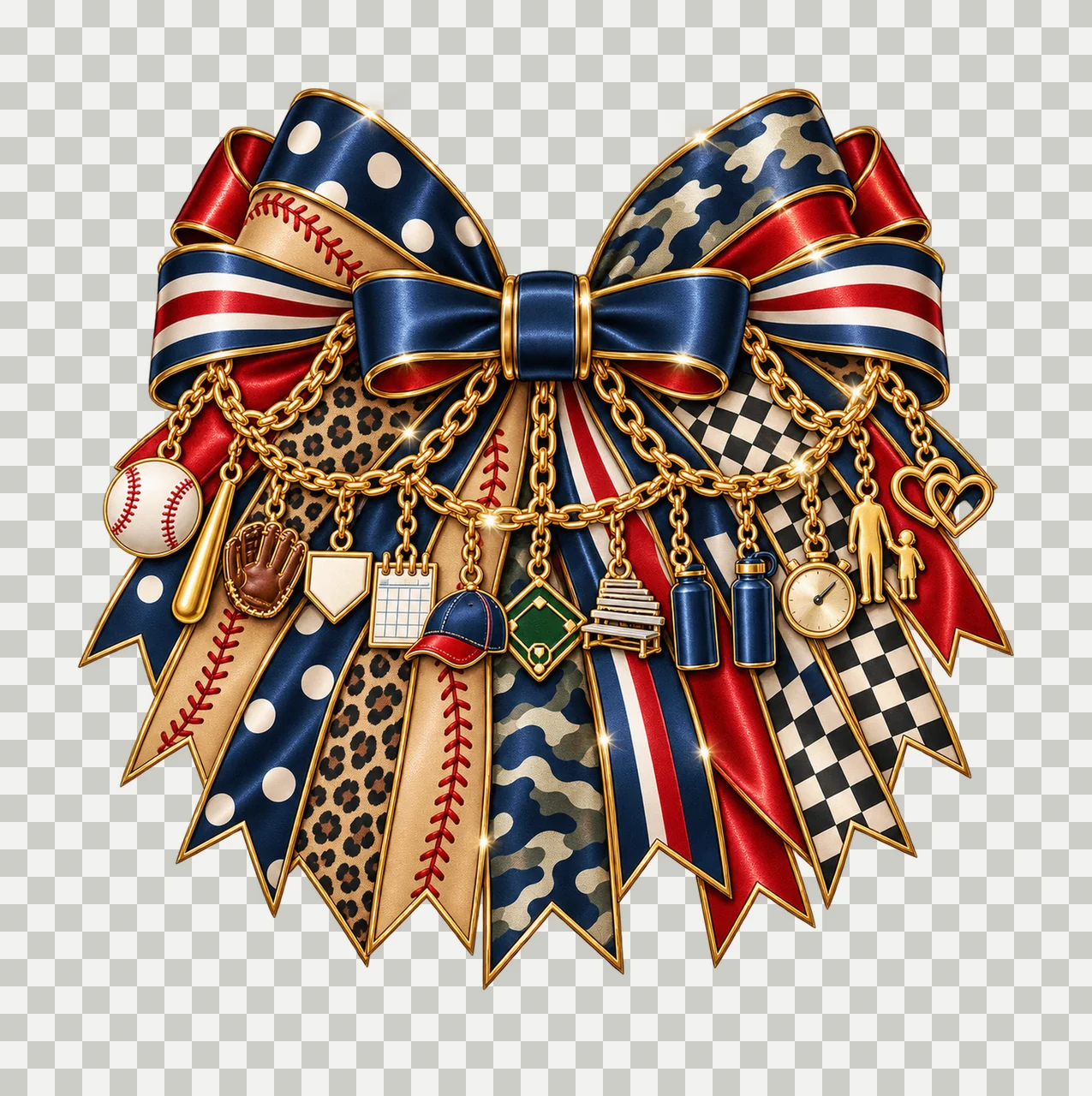Baseball Dad Bow Charm PNG, Gold Chain Charms, Transparent Sublimation Design, Digital Download transparency and detail preview thumbnail