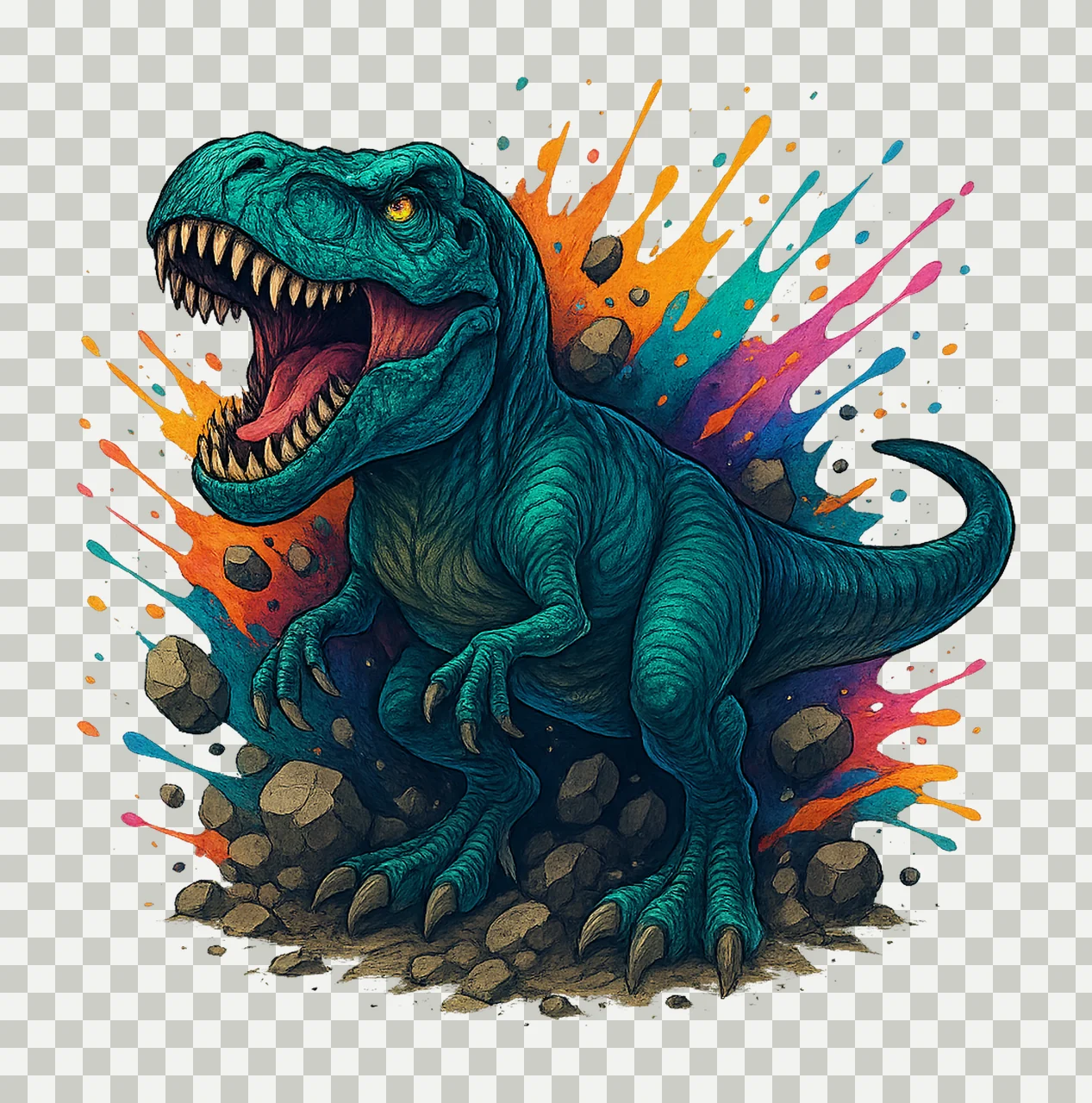 Futuristic Neon Dinosaur Artwork Sublimation Design Kids transparency and detail preview thumbnail