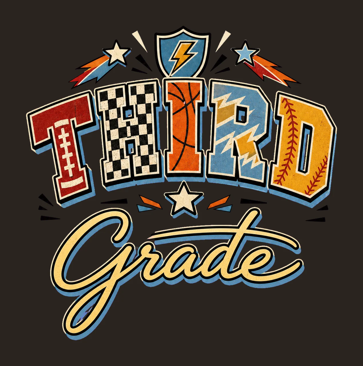 Retro Back to School Boys Third Grade Sports sublimation contrast preview thumbnail