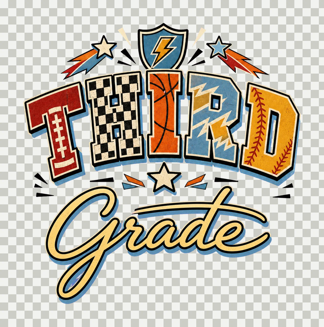 Retro Back to School Boys Third Grade Sports sublimation transparency and detail preview thumbnail