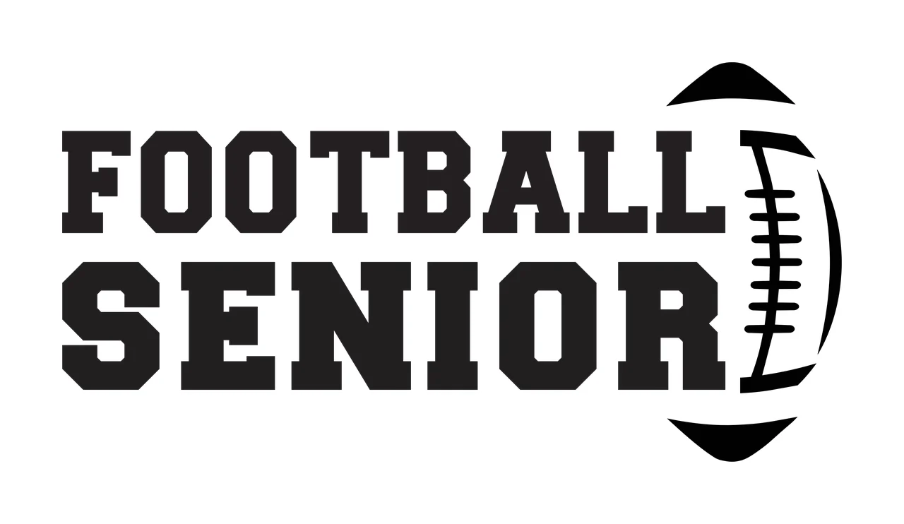 FOOTBALL SENIOR Typography Design with black 'FOOTBALL' text and black football silhouette in white