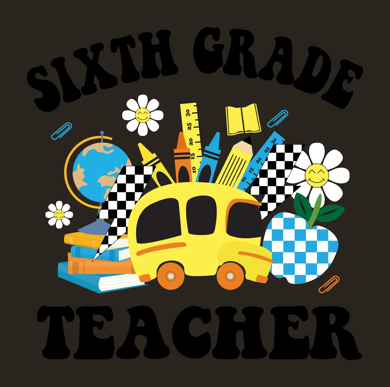 Teacher Silhouette School Supplies stationary globe apple Variation contrast preview thumbnail