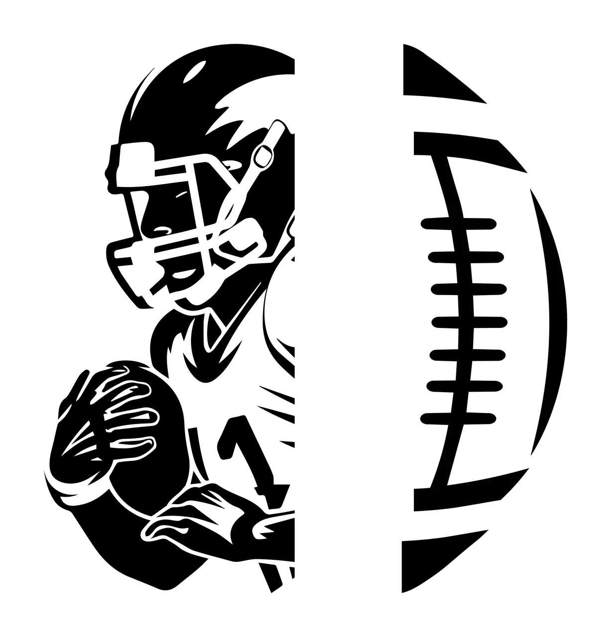 1 Football Player And Ball Split helmet graphic black white