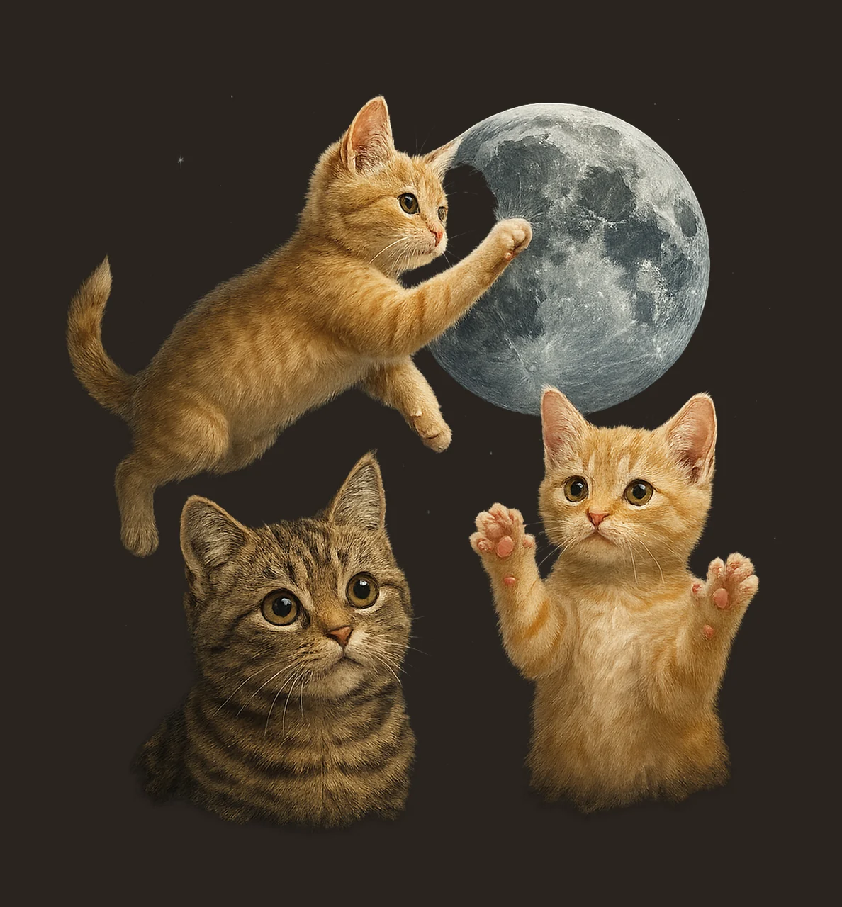 Vintage Three Cats Moon Funny Cat Meme Design Cute Cat contrast preview thumbnail