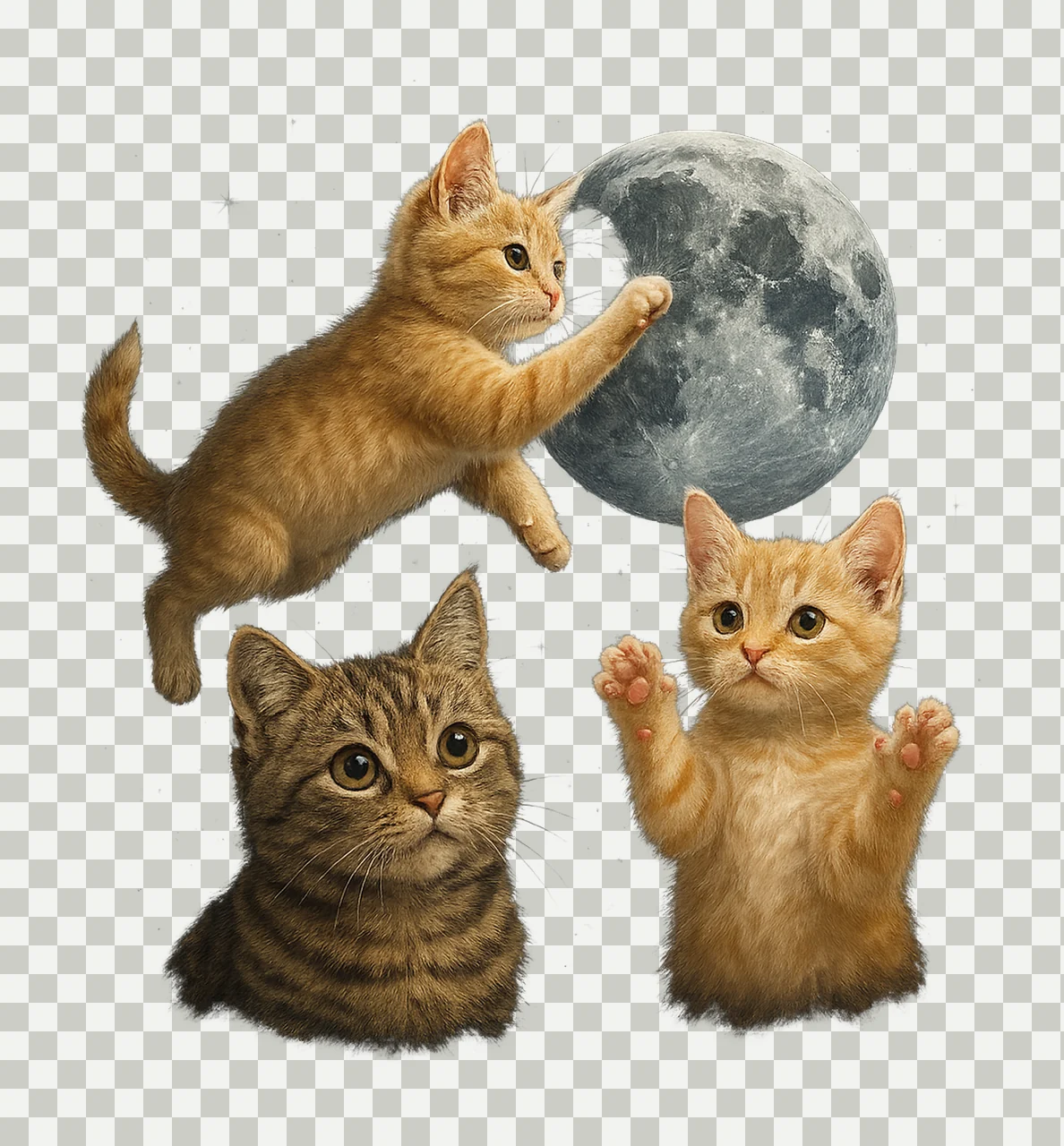 Vintage Three Cats Moon Funny Cat Meme Design Cute Cat transparency and detail preview thumbnail