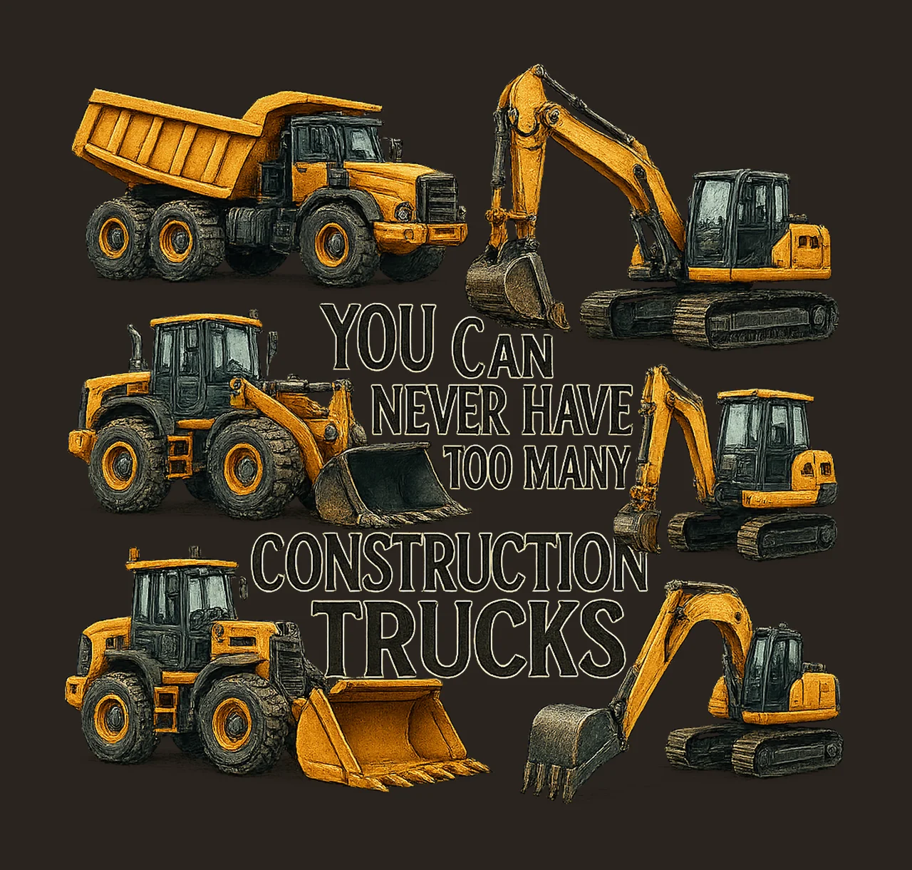 Too Many Construction Trucks Excavator Crane Dump Truck contrast preview thumbnail