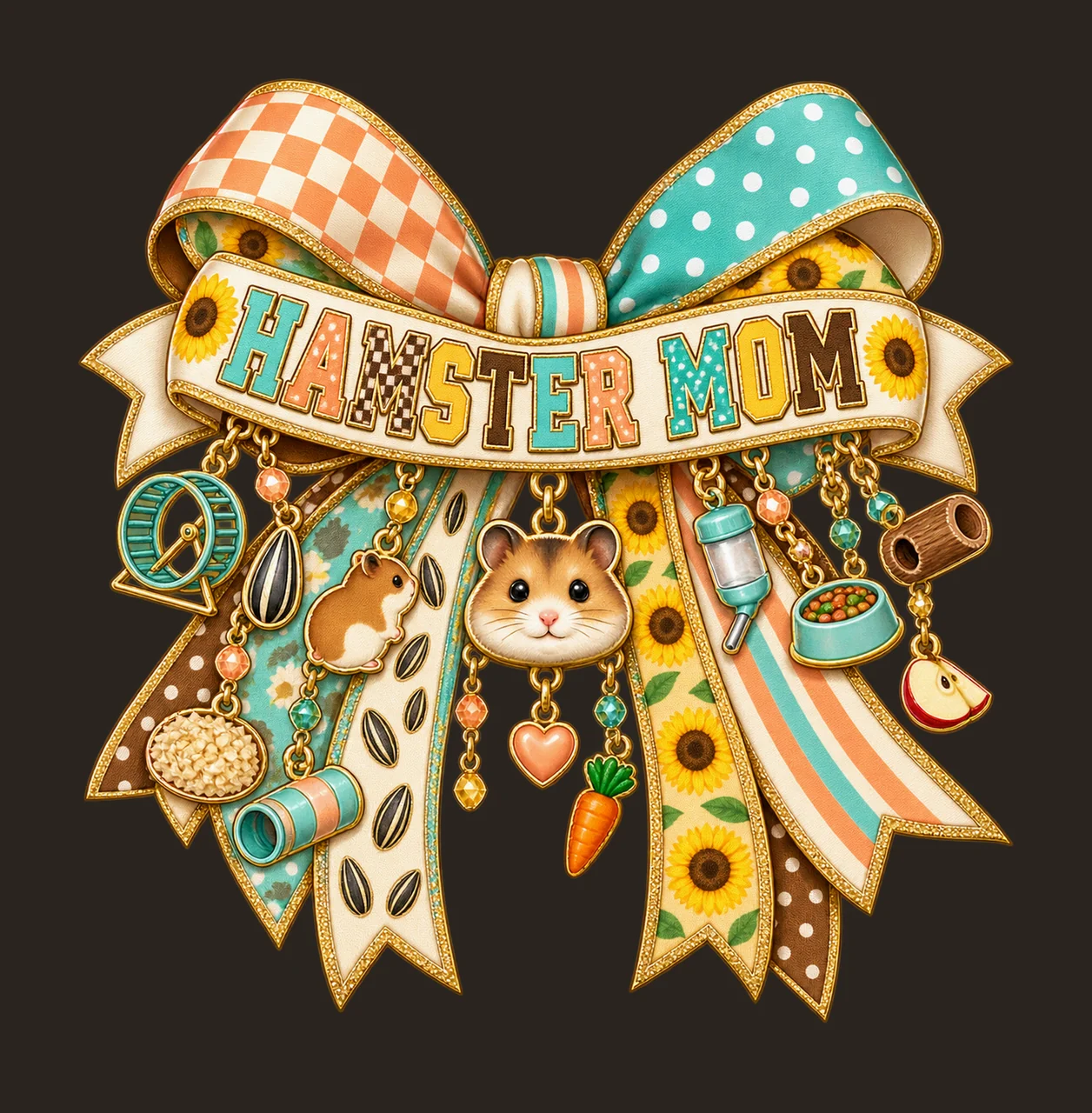 Hamster Mom Bow Charm PNG, Patterned Varsity Mom Ribbon Clipart, Transparent Sublimation Digital Download contrast preview thumbnail