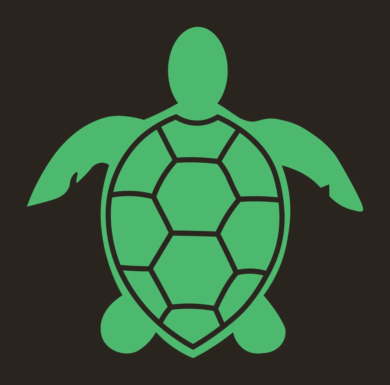 Sea turtle Illustration with turtle carapace, flippers, geometric scute lines and head in green and white contrast preview thumbnail