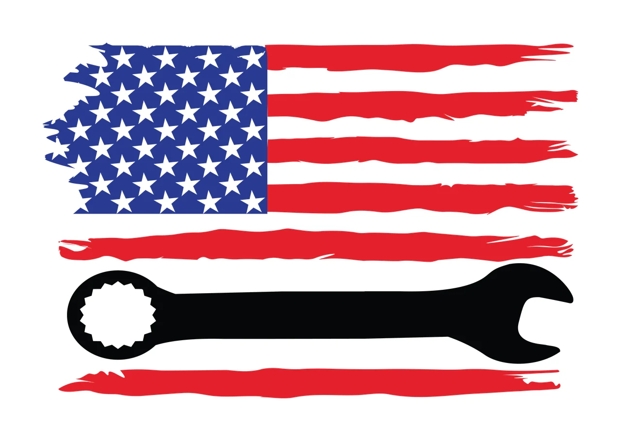 Flag A Black Wrench Silhouette Over Distressed Horizontal stars