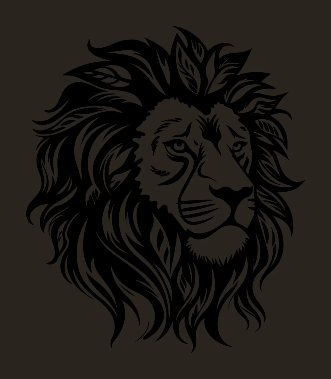 Lion Head With Leafy Mane leaves black white nature 11 F16 face contrast preview thumbnail