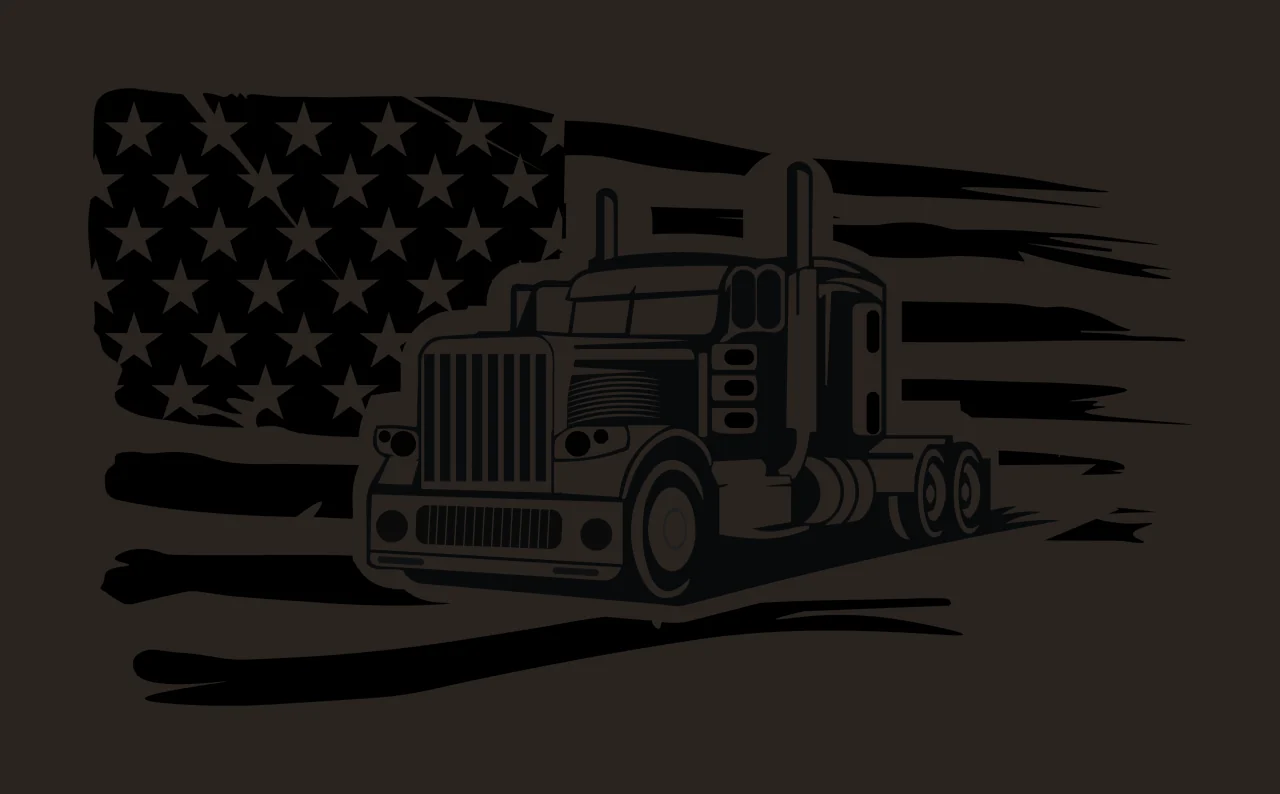 Semi Truck Flag American Silhouette Design driving stars stripes contrast preview thumbnail