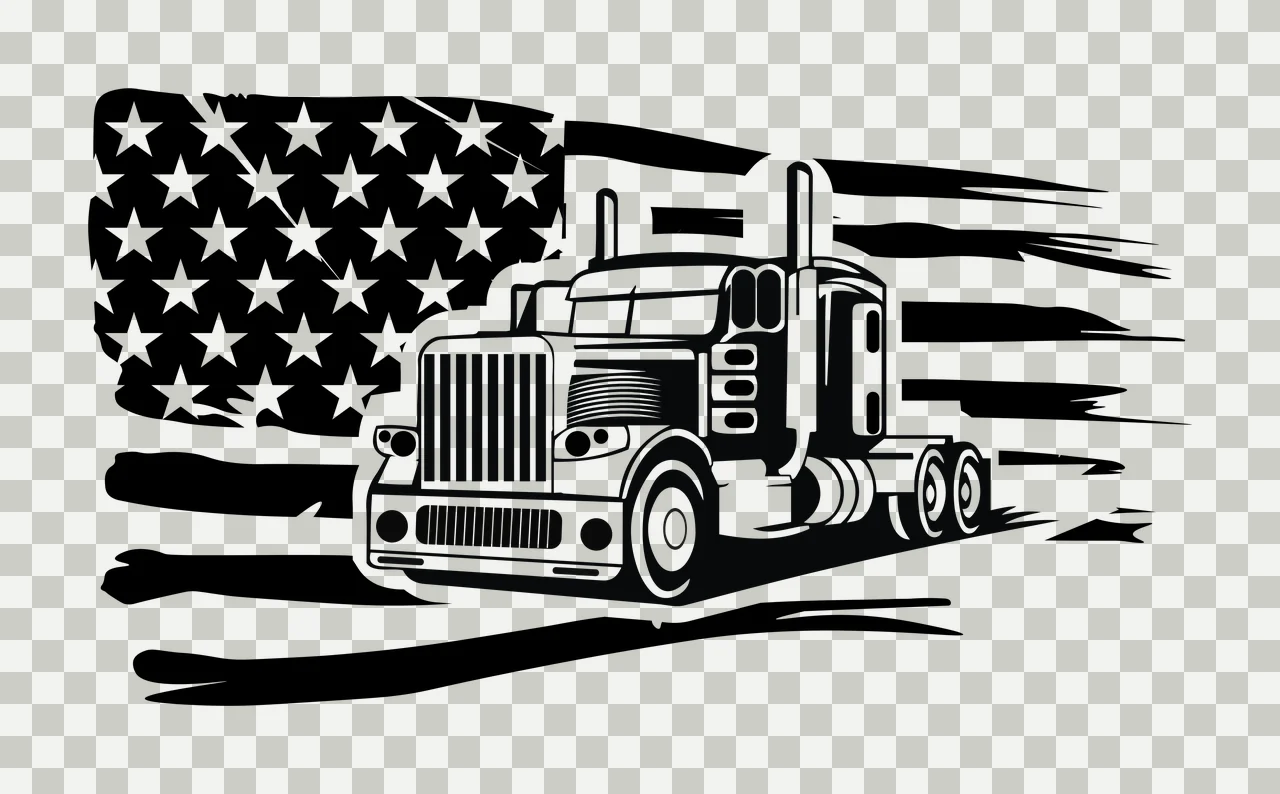 Semi Truck Flag American Silhouette Design driving stars stripes transparency and detail preview thumbnail