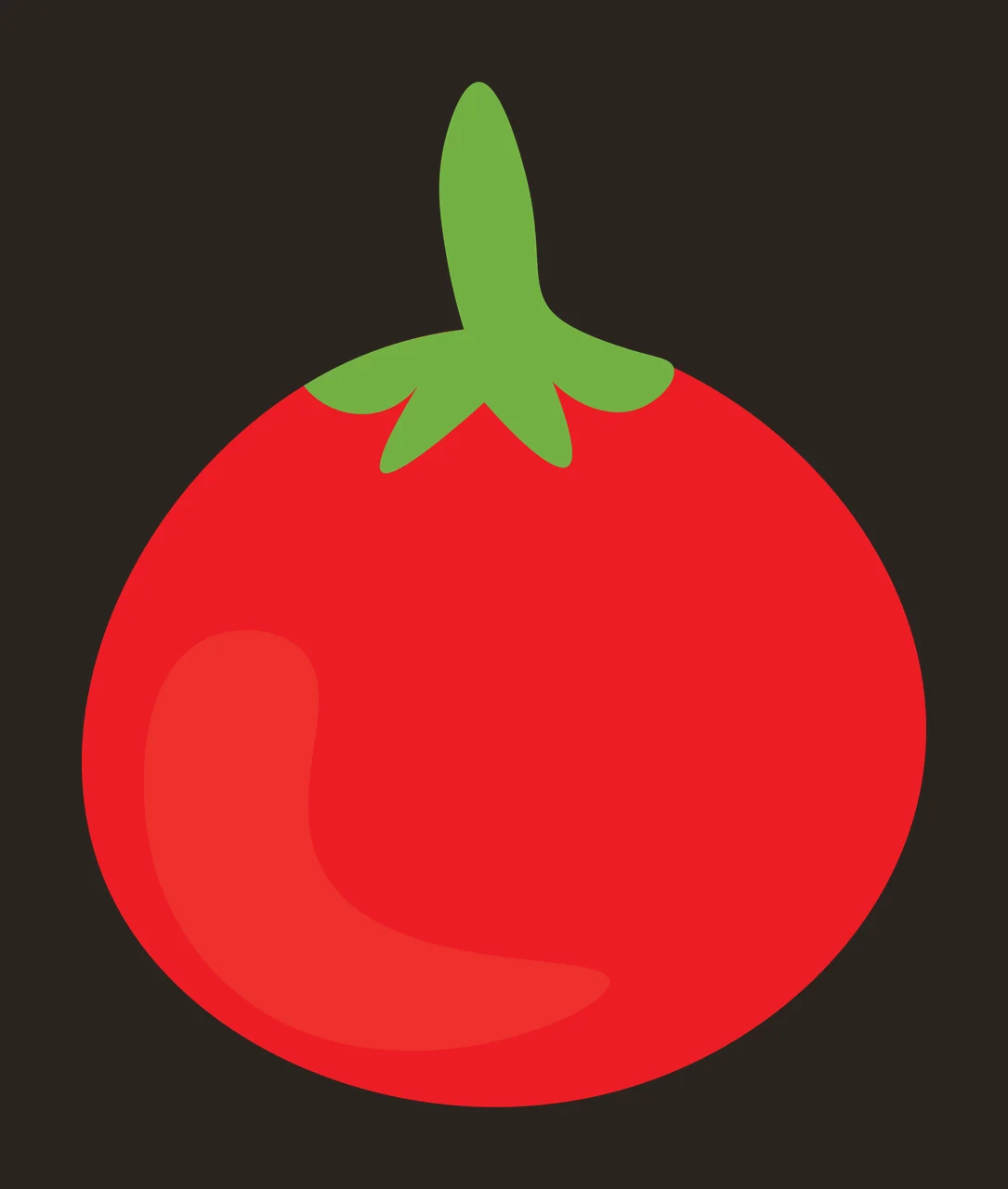 Red tomato Illustration with green stem, calyx and curved highlight in light red contrast preview thumbnail