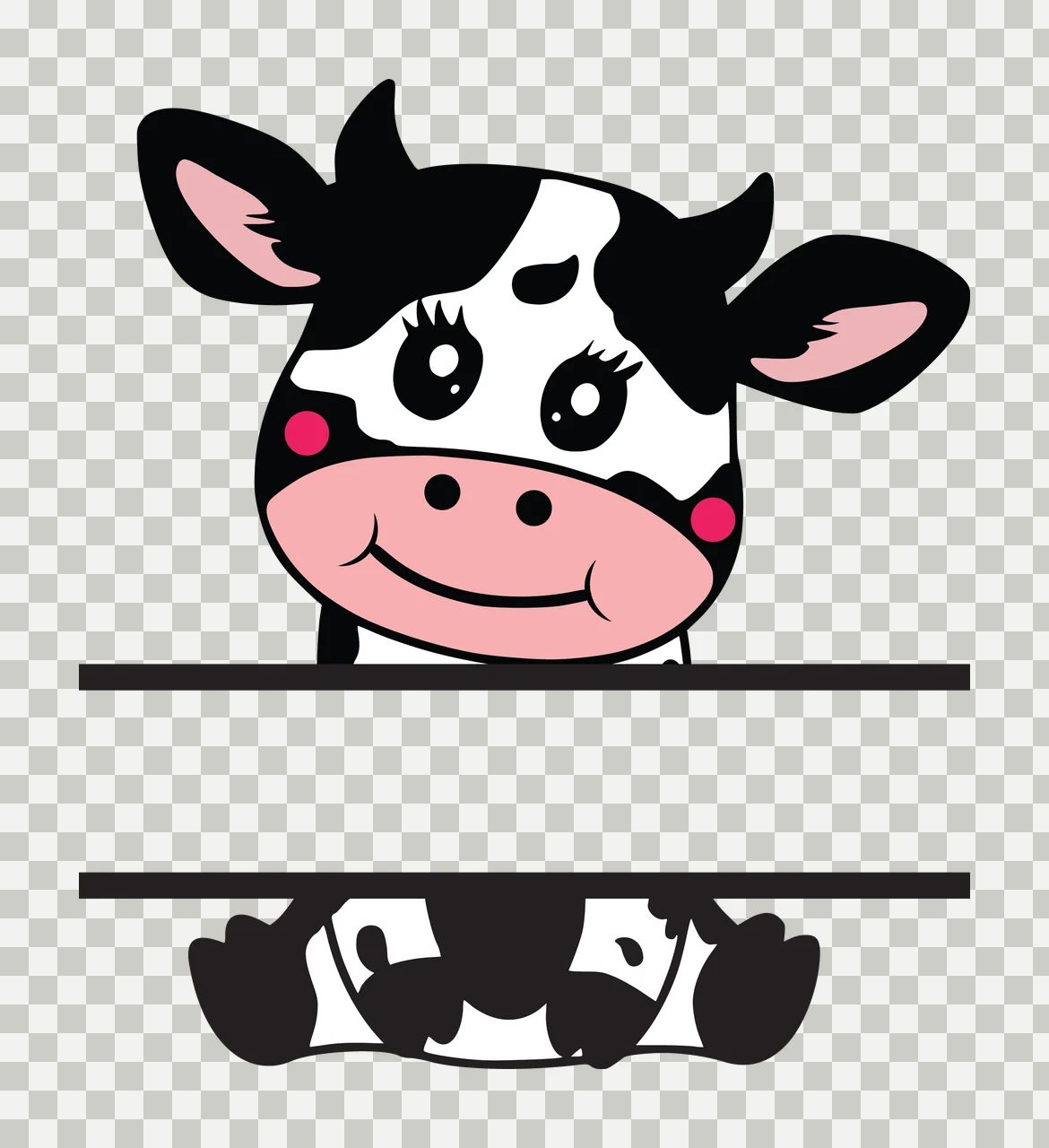 Cow Head Silhouette With Split Nameplate Facing forward Horns transparency and detail preview thumbnail