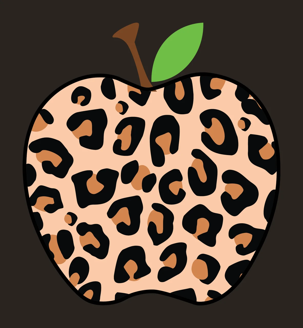 Apple Silhouette With Animal Print Filling Stem Leaf Graphic contrast preview thumbnail