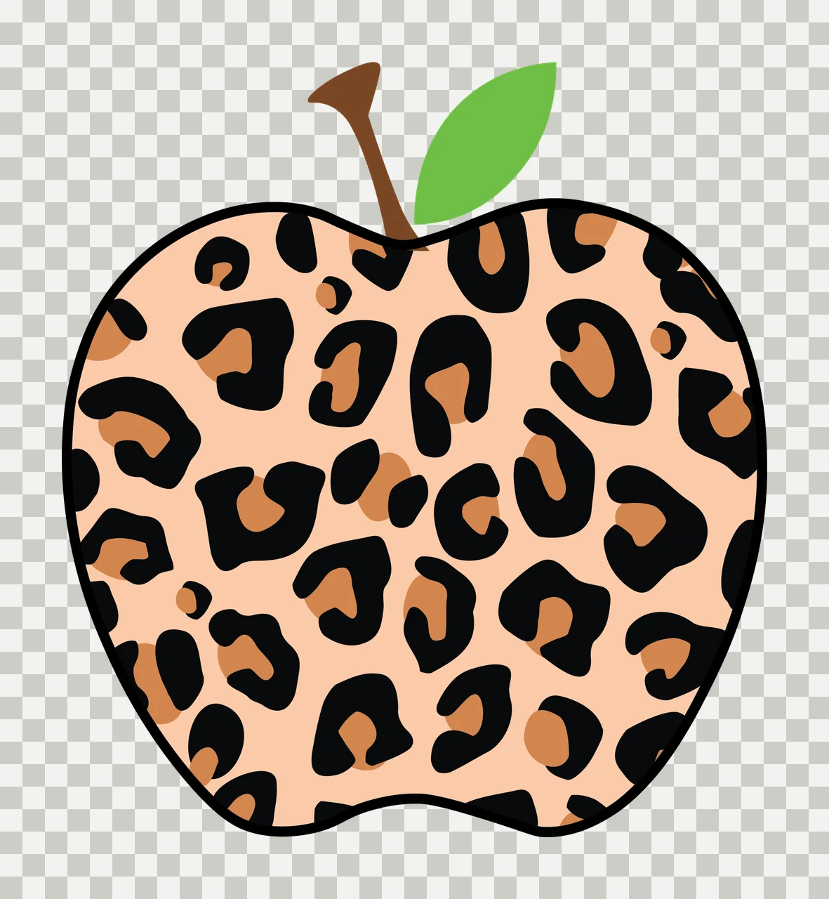 Apple Silhouette With Animal Print Filling Stem Leaf Graphic transparency and detail preview thumbnail