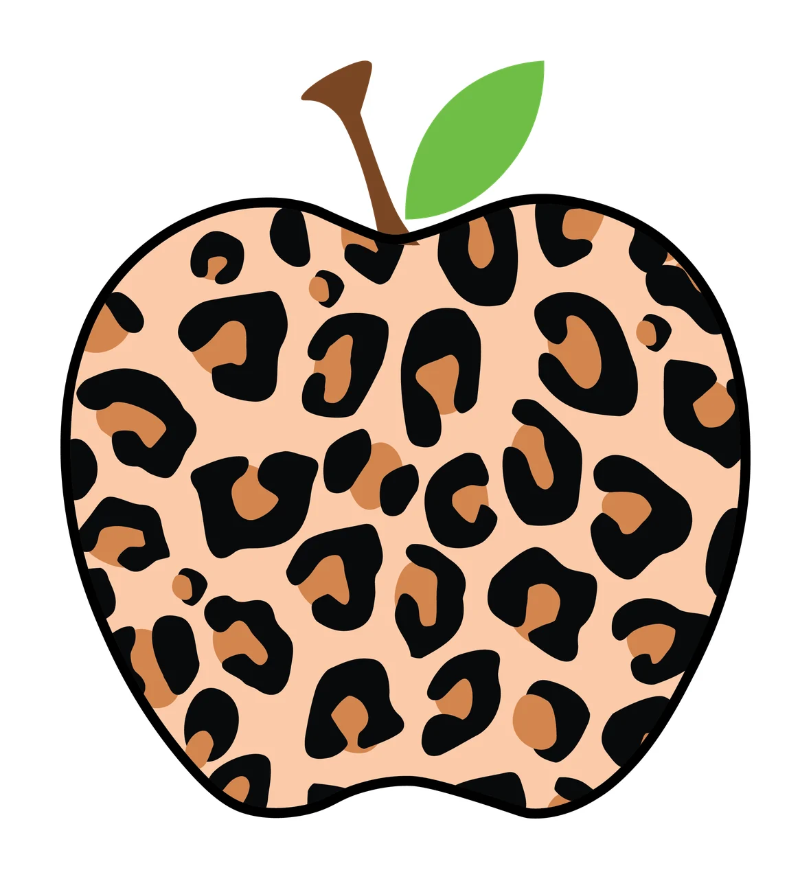 Apple Silhouette With Animal Print Filling Stem Leaf Graphic