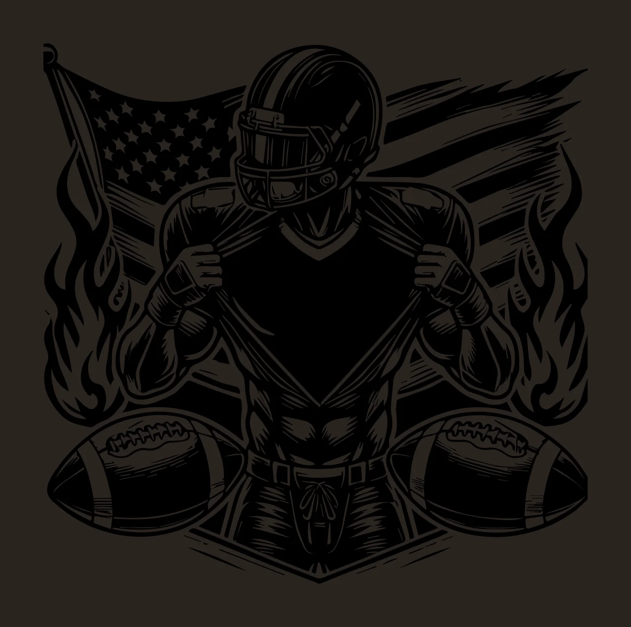 Football Player Player Flag With Flaming Background tearing jersey contrast preview thumbnail