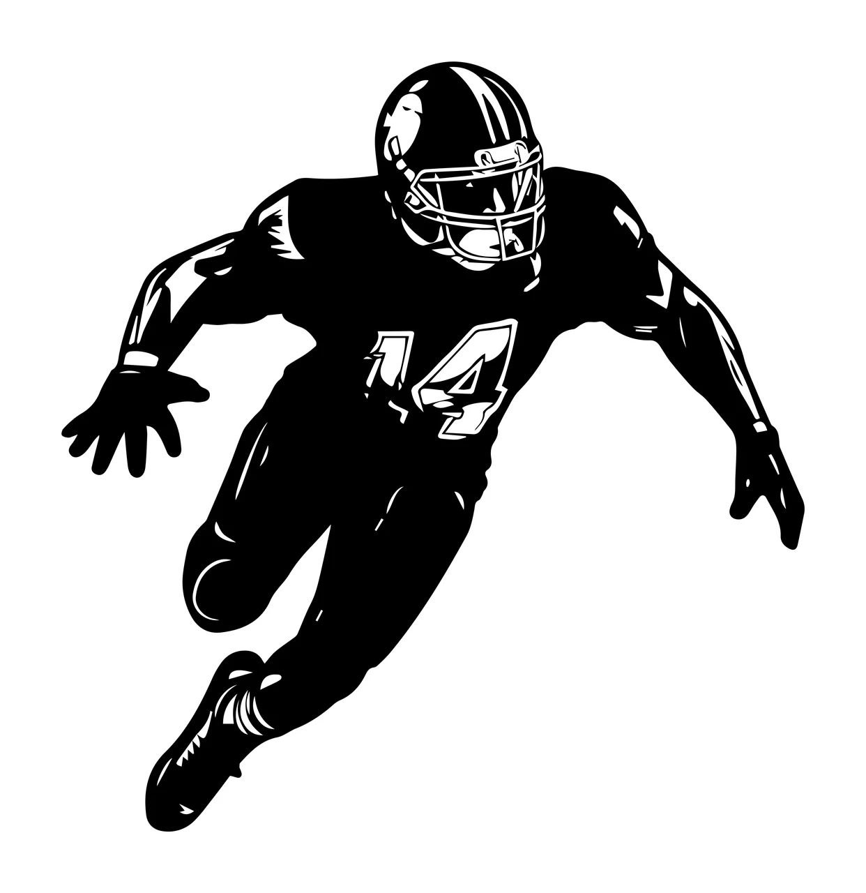 Football Player 14 Running Number Fourteen Silhouette black