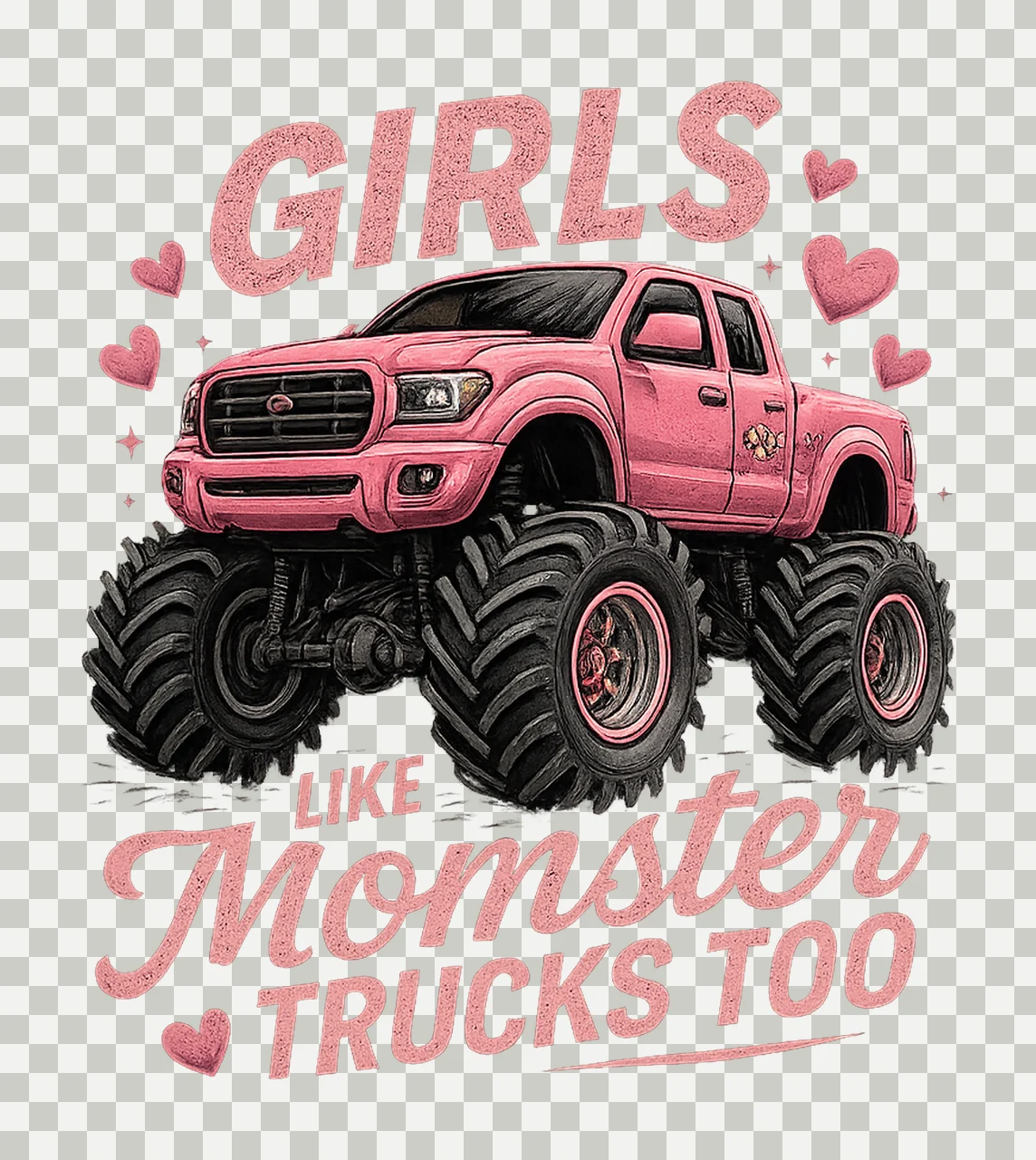 Pink Monster Truck Design Girls Like Monster Trucks Too Cute transparency and detail preview thumbnail