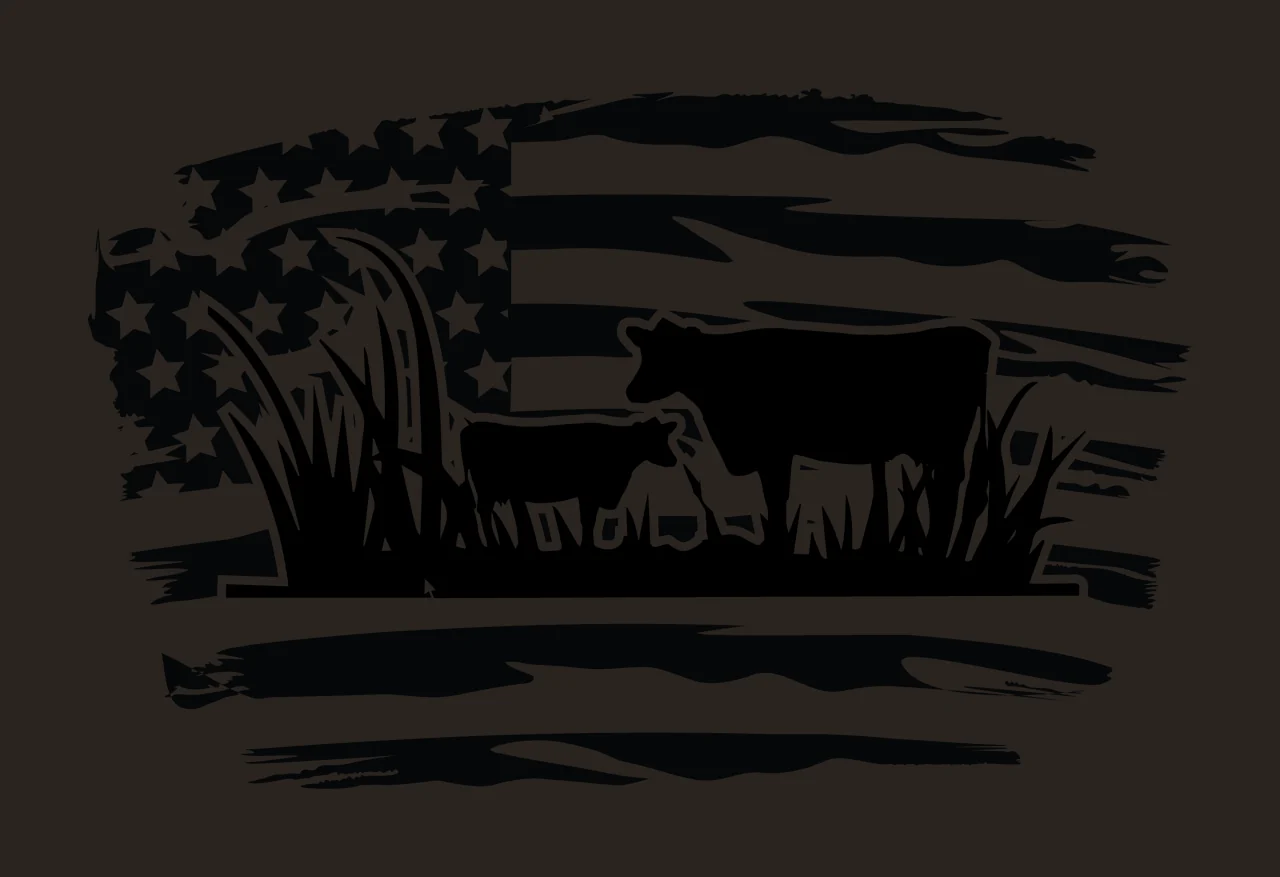 Flag Cattle Grazing On American Silhouette stars stripes grass contrast preview thumbnail