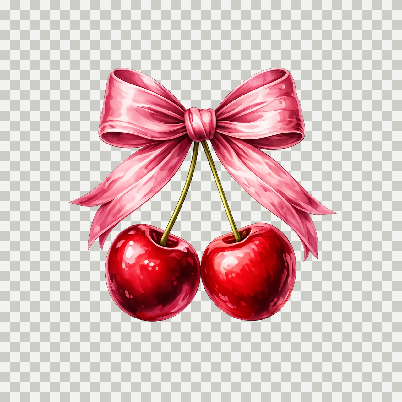 Cherry Bow Watercolor Artwork Coquette Cute Fruit Design transparency and detail preview thumbnail