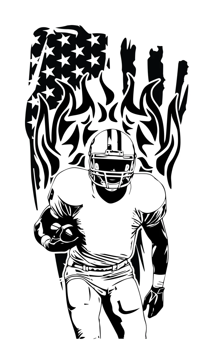 Football Player American Flag Illustration running helmet flames