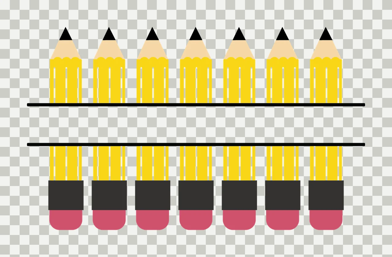 School Pencils With Erasers And Lines In Yellow transparency and detail preview thumbnail
