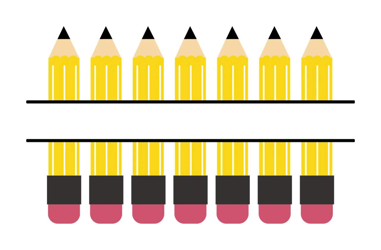 School Pencils With Erasers And Lines In Yellow