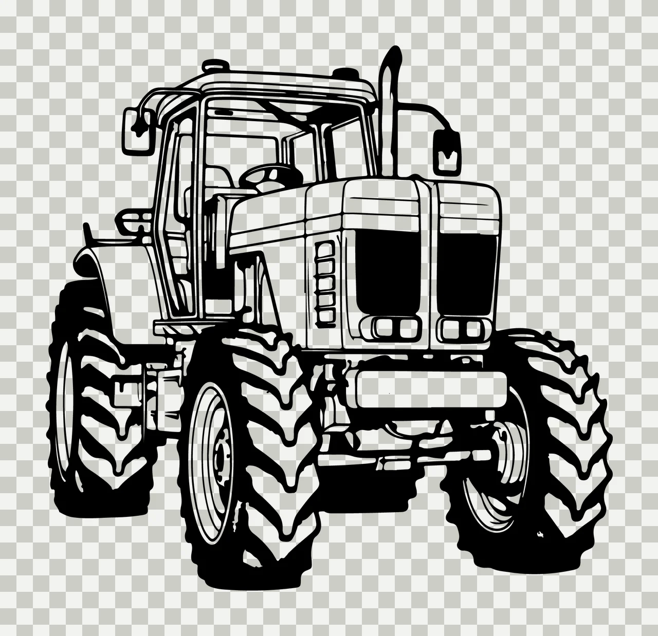 Tractor Heavy Agricultural Equipment Line Art exhaust pipe transparency and detail preview thumbnail