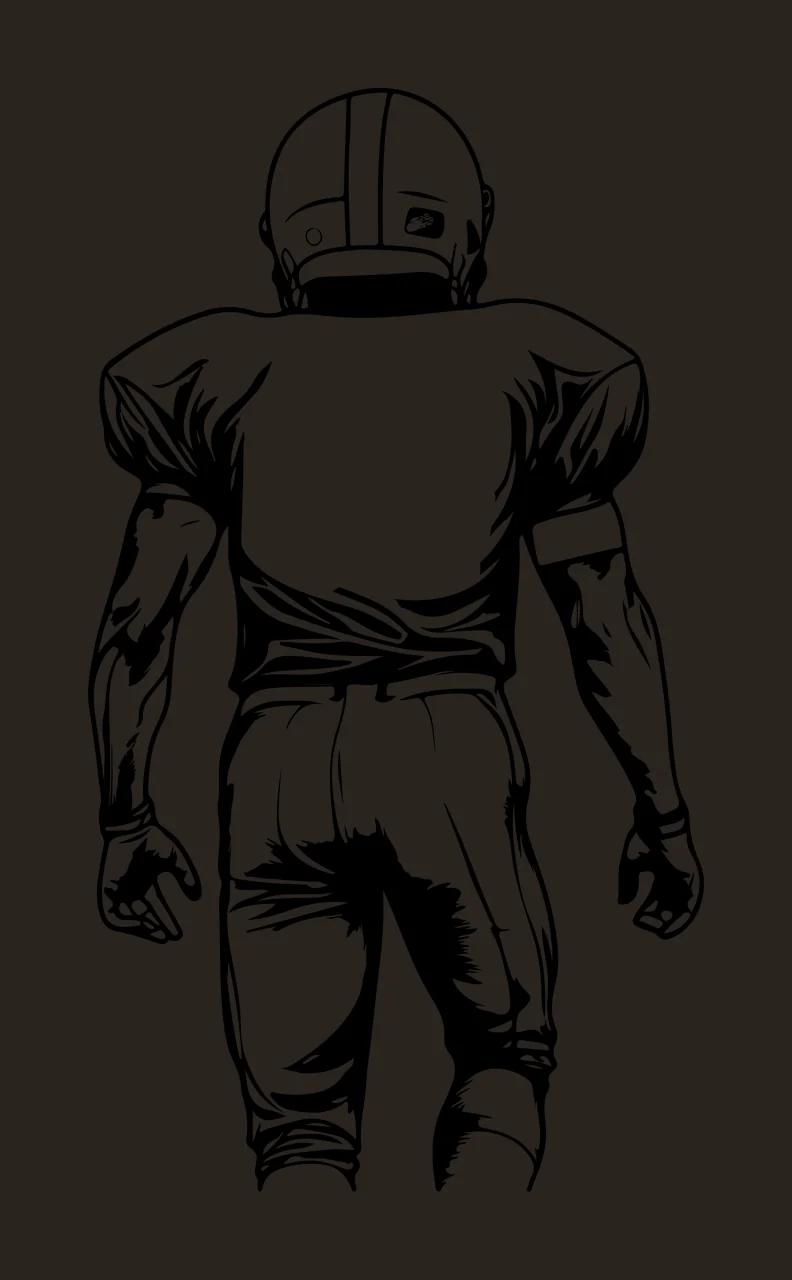 Football Player Standing Back View helmet jersey pants line drawing contrast preview thumbnail