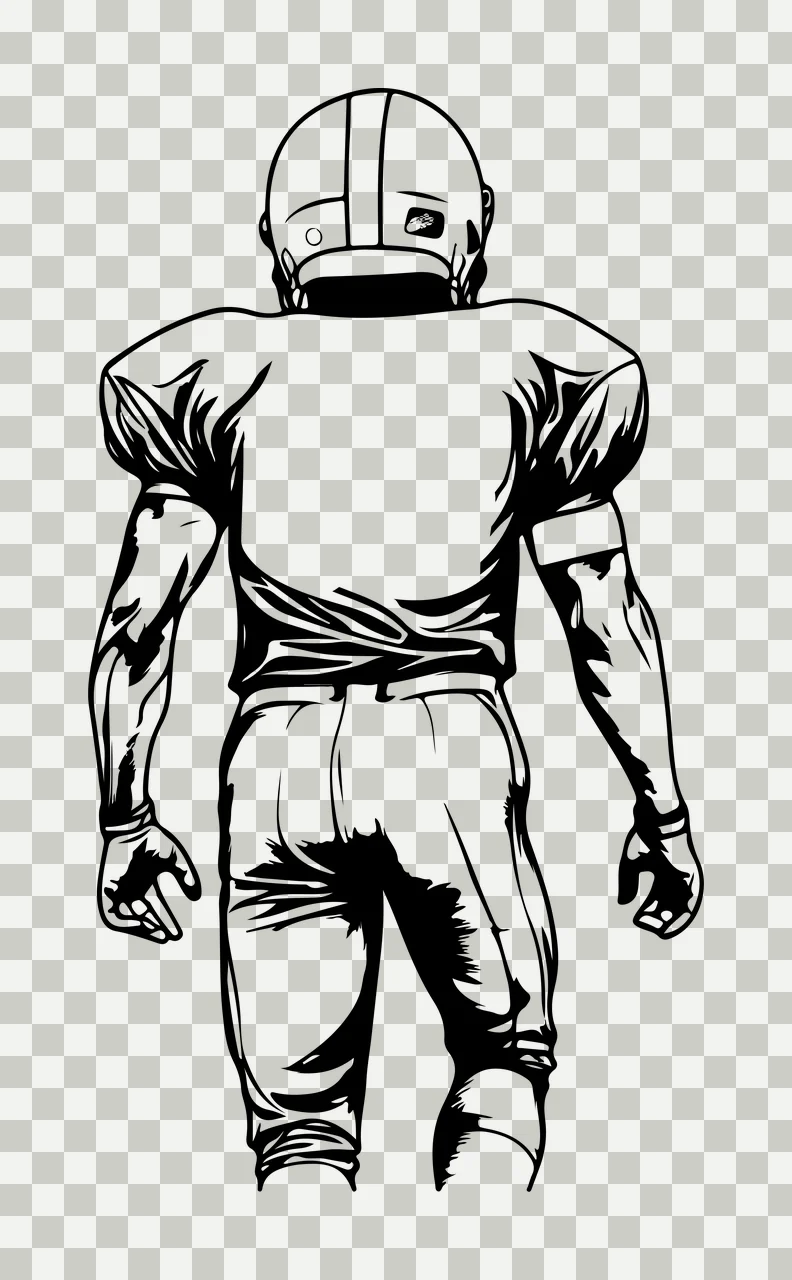 Football Player Standing Back View helmet jersey pants line drawing transparency and detail preview thumbnail