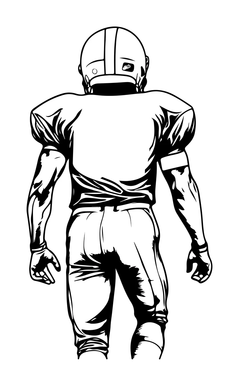 Football Player Standing Back View helmet jersey pants line drawing