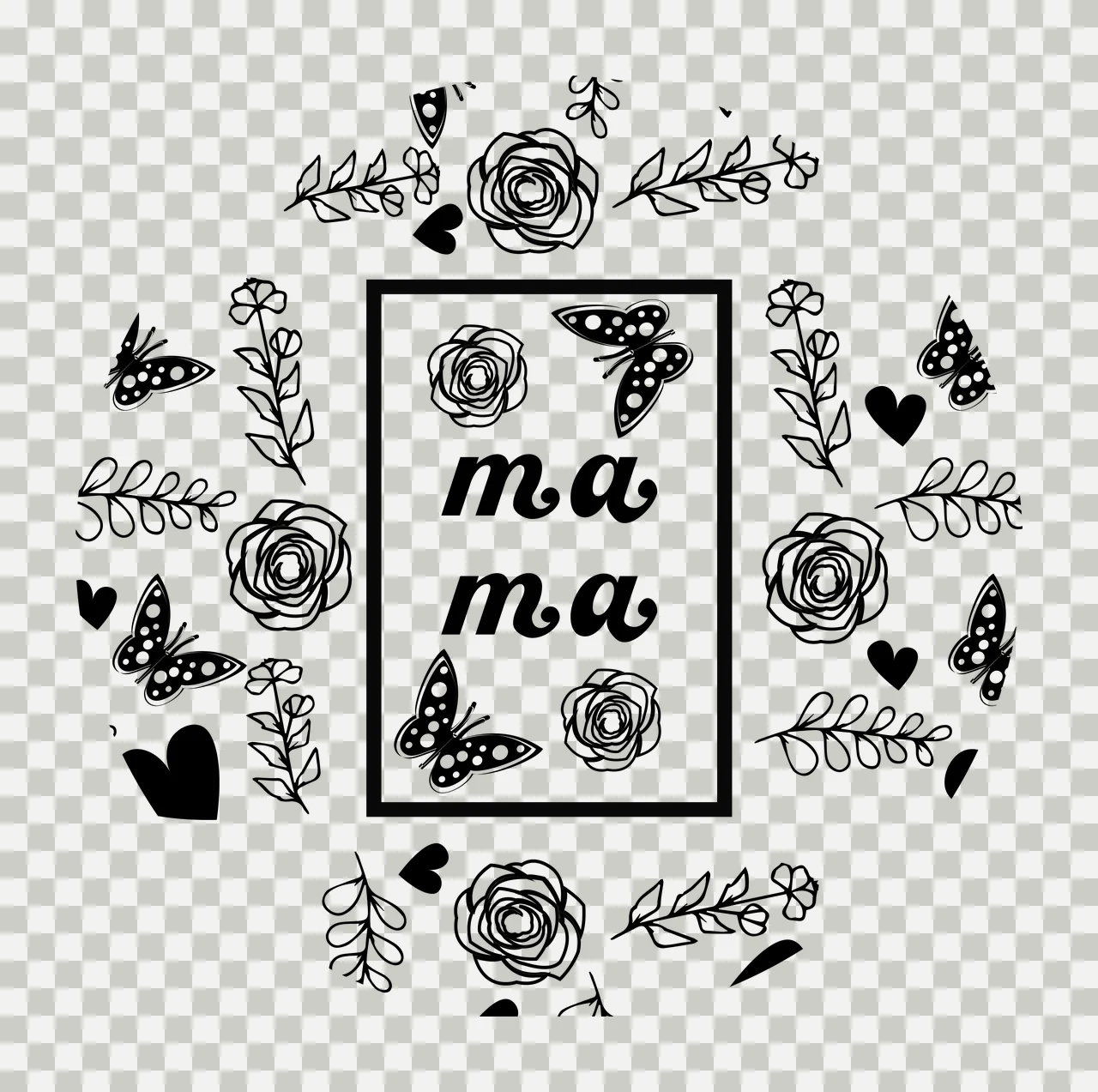 Keychain Mama Frame With Flowers And Butterflies text framing transparency and detail preview thumbnail