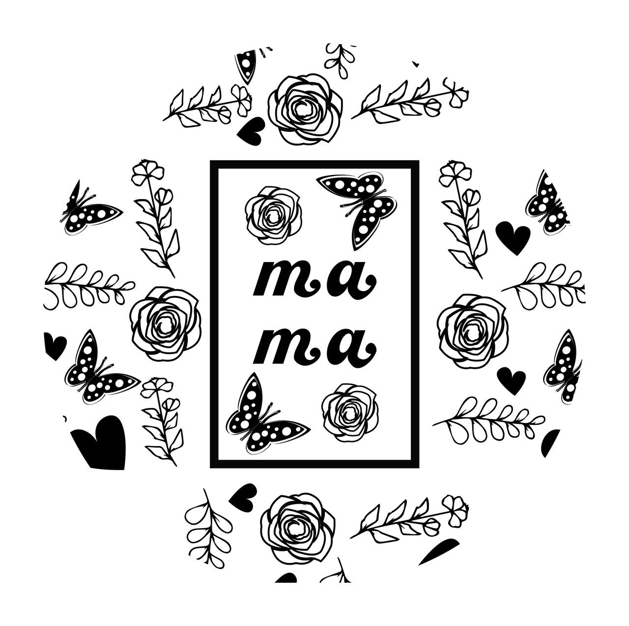 Keychain Mama Frame With Flowers And Butterflies text framing