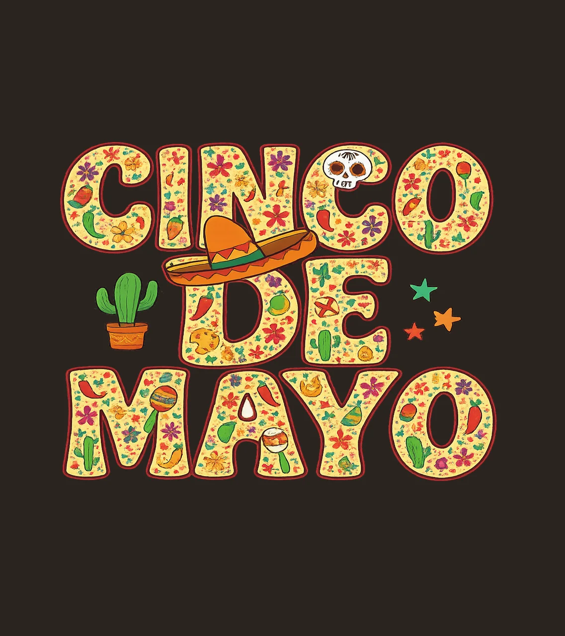 Cinco De Mayo Typography Celebrate With Lettering sombrero contrast preview thumbnail