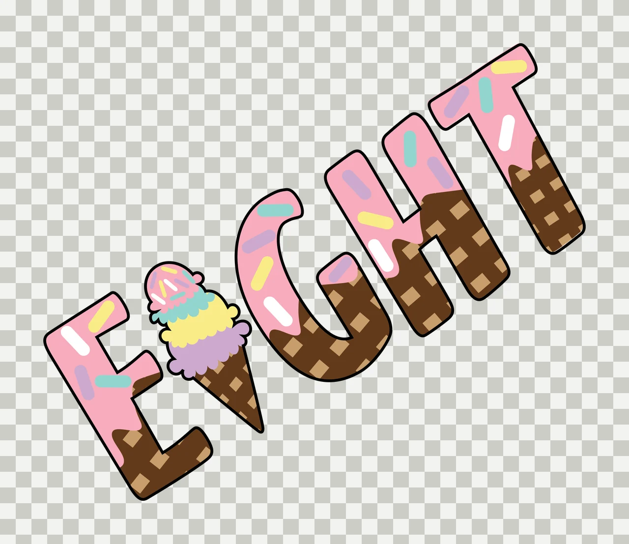 Ice Cream Eight Word With Cone typography waffle scoops sprinkles transparency and detail preview thumbnail