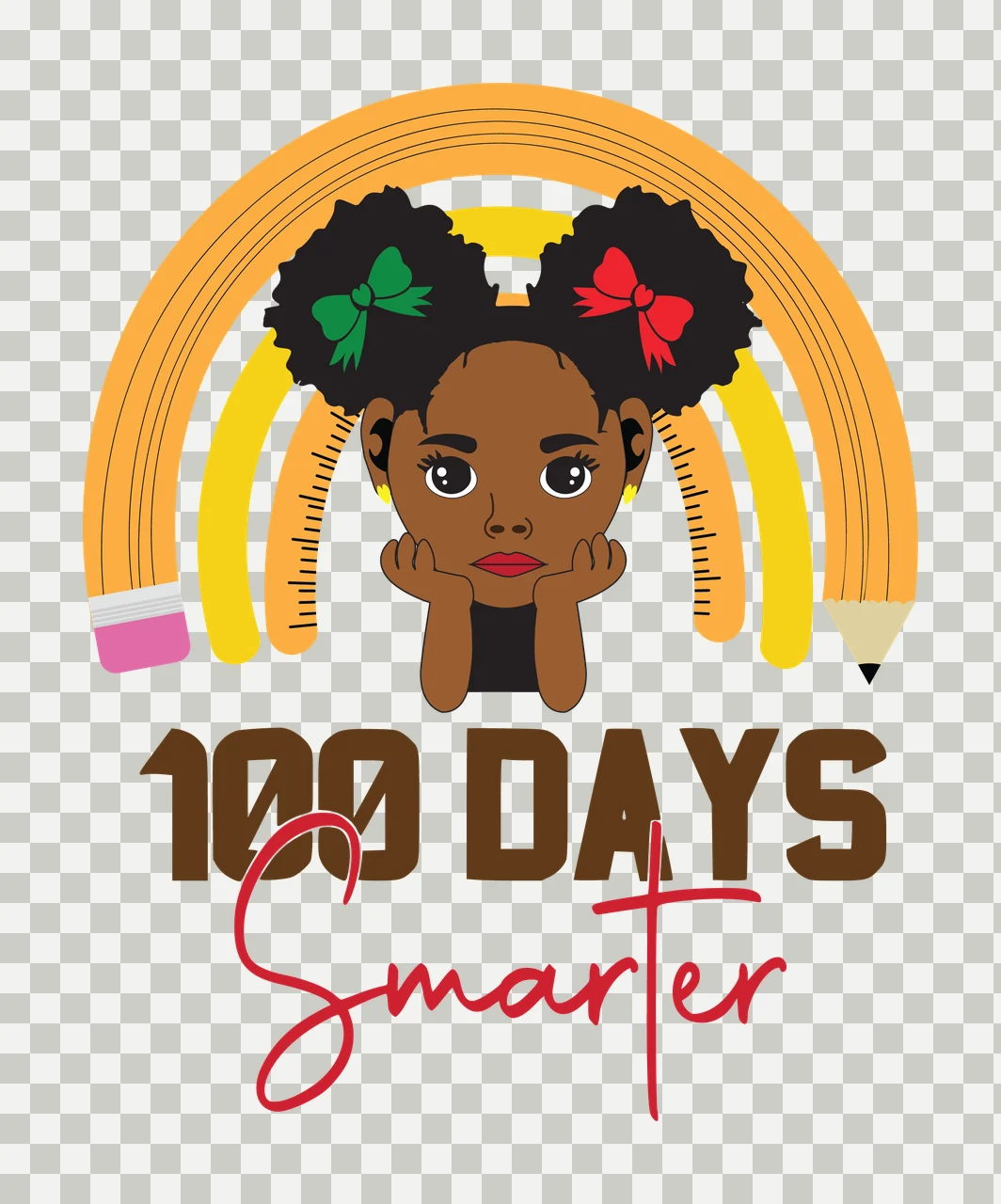 Black 100 Days Smarter With Rainbow shining silhouette of hair transparency and detail preview thumbnail