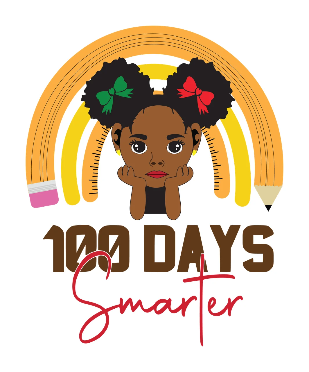 Black 100 Days Smarter With Rainbow shining silhouette of hair