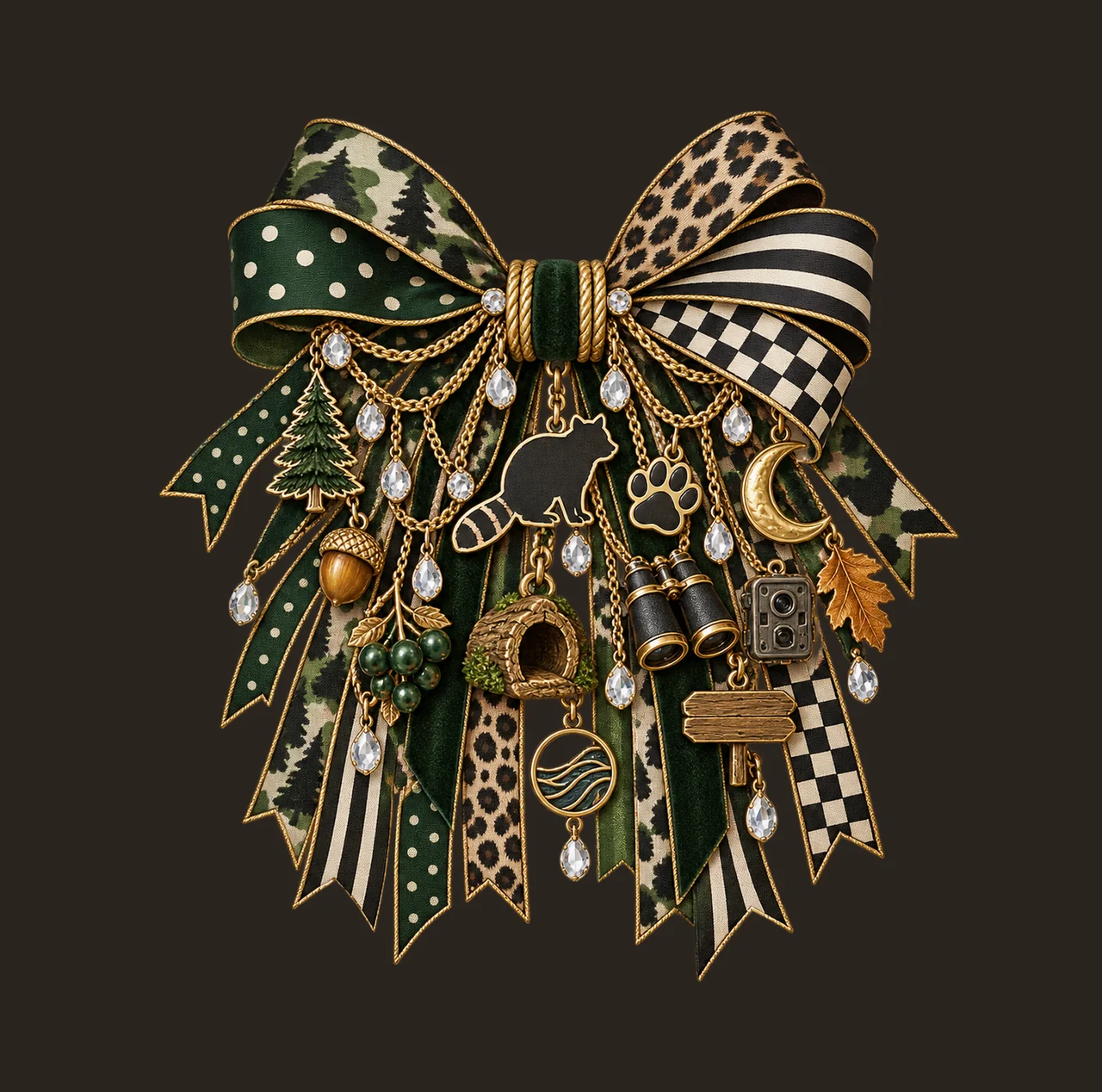Raccoon Lover Bow Charm PNG, Gold Chain Charms, Transparent Sublimation Design, Digital Download contrast preview thumbnail